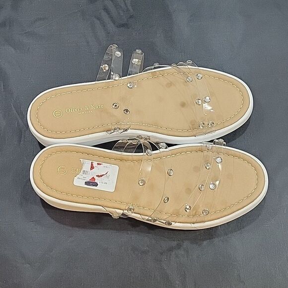 BRAND NEW OLIVIA &KATE STUDDED CLEAR MULTI-STRAP SLIP-ON WOMEN"S SANDAL - Picture 8 of 12